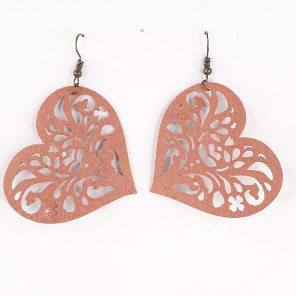 Earrings Large Leather 2 Sided Western Heart Suede Gold/Metallic Vintage Y2K - Picture 4 of 6